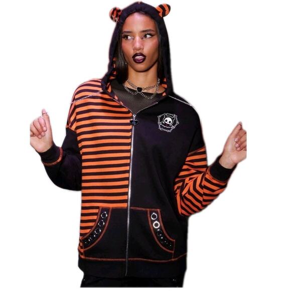 Skelanimals Diego Bat Black & Orange Striped Girls WINGED Oversized Hoodie L - Picture 1 of 11